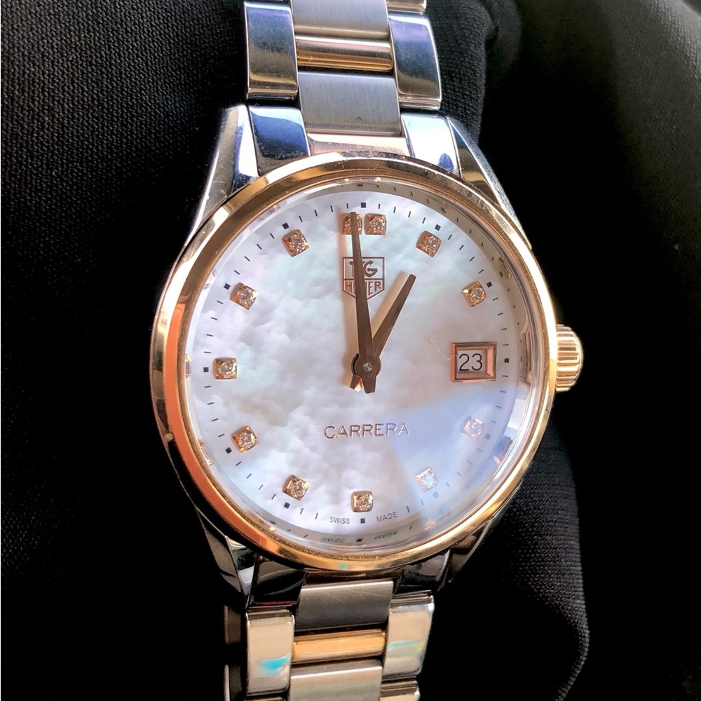 ✨TAG Heuer Carrera Diamond Mother-of-Pearl Dial Two-Tone Rose Gold/Stainless